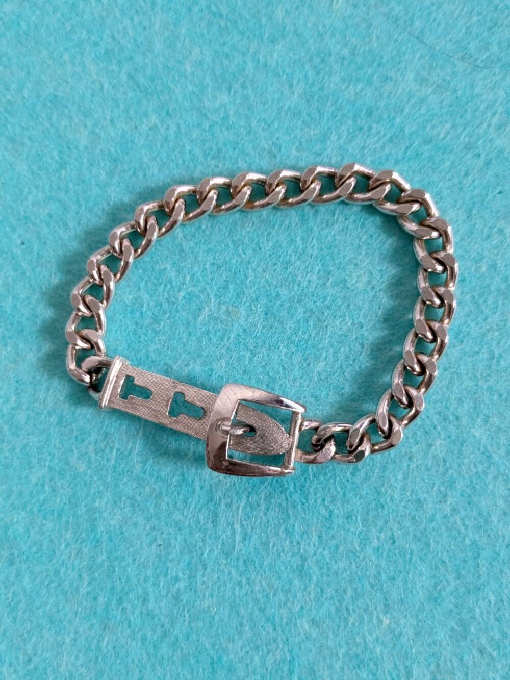 Vintage AVON Silver Tone Chain Link Belt Buckle Bracelet
